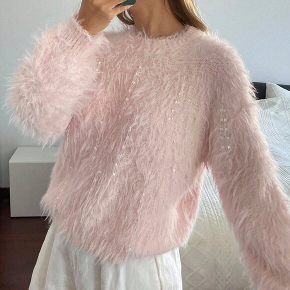 Pink Casual Women's Shiny Sweater - Picture 4 of 7